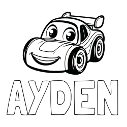 AYDEN Coloring Page and Children's Printable Coloring Page of a Racing Car