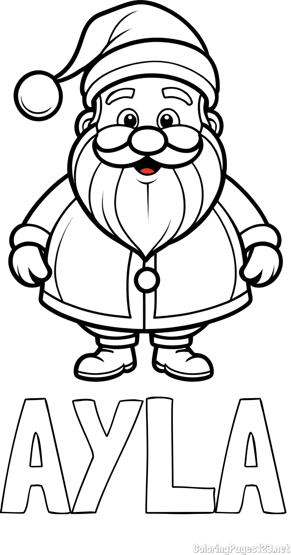 AYLA Coloring Page and Adorable Santa Claus Coloring Page for kids