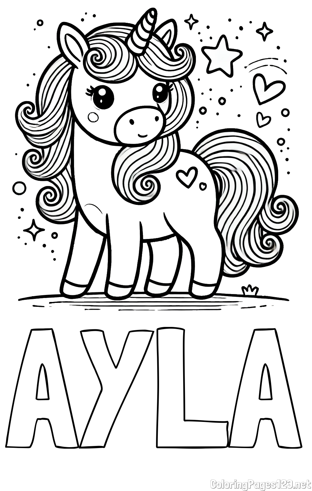 AYLA Coloring Page and Cute Unicorn Coloring Page