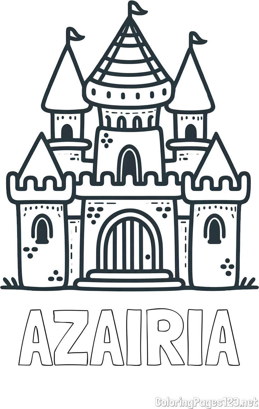 AZAIRIA Coloring Page and Beautiful Castle Coloring Page for Kids