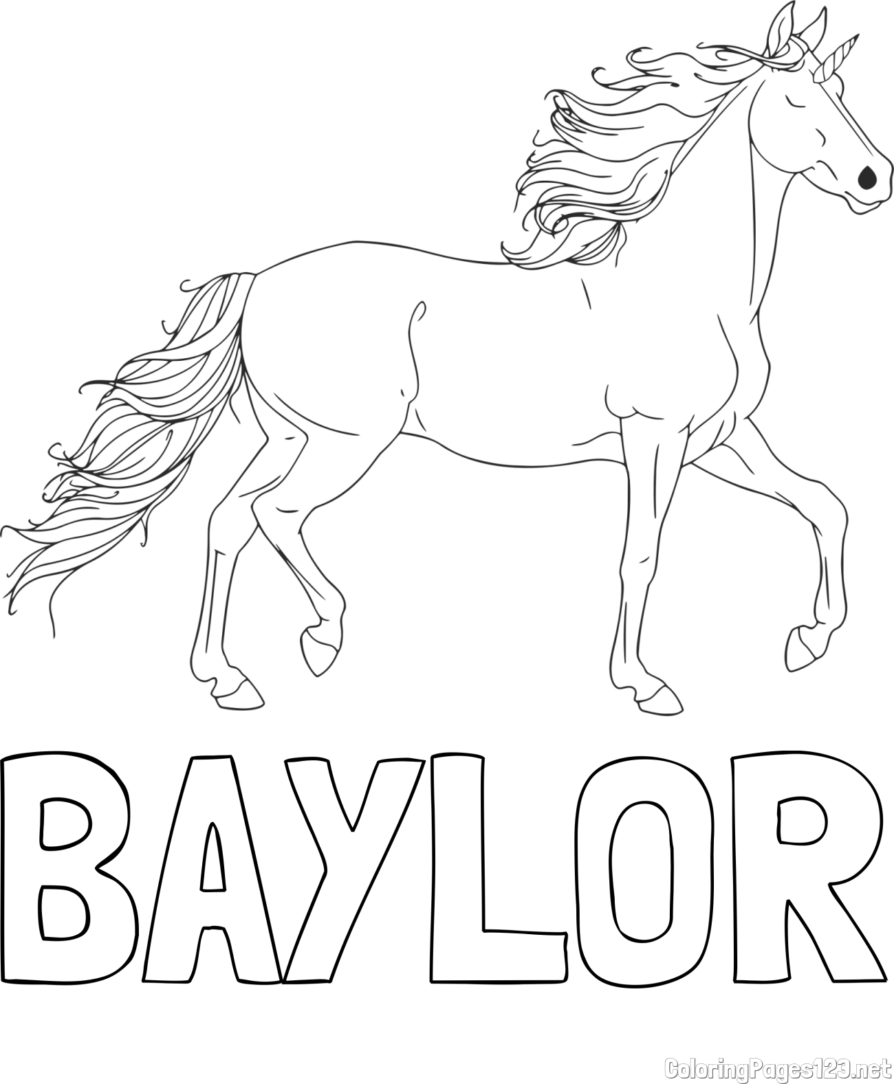 BAYLOR Coloring Page and Beautiful Unicorn Coloring Page