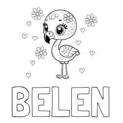 Online Created Coloring Page - BELEN Coloring Page and Coloring Page of a Cute Flamingo with Flowers