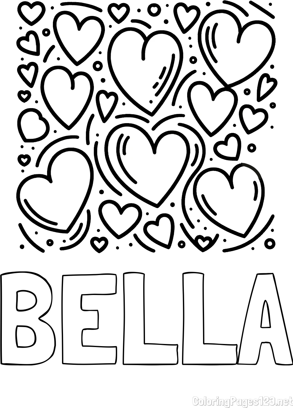 BELLA Coloring Page alongside Free Printable Coloring Page of Hearts