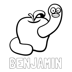 Online Created Coloring Page - BENJAMIN Coloring Page and Apple and Smiling Worm Coloring Page