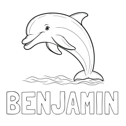 Online Created Coloring Page - BENJAMIN Coloring Page and Children's Coloring Page of a Smiling Dolphin Jumping
