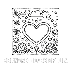 Online Created Coloring Page - BERNARD LOVES OFELIA Coloring Page and Free Printable Coloring Page of Heart and Flowers