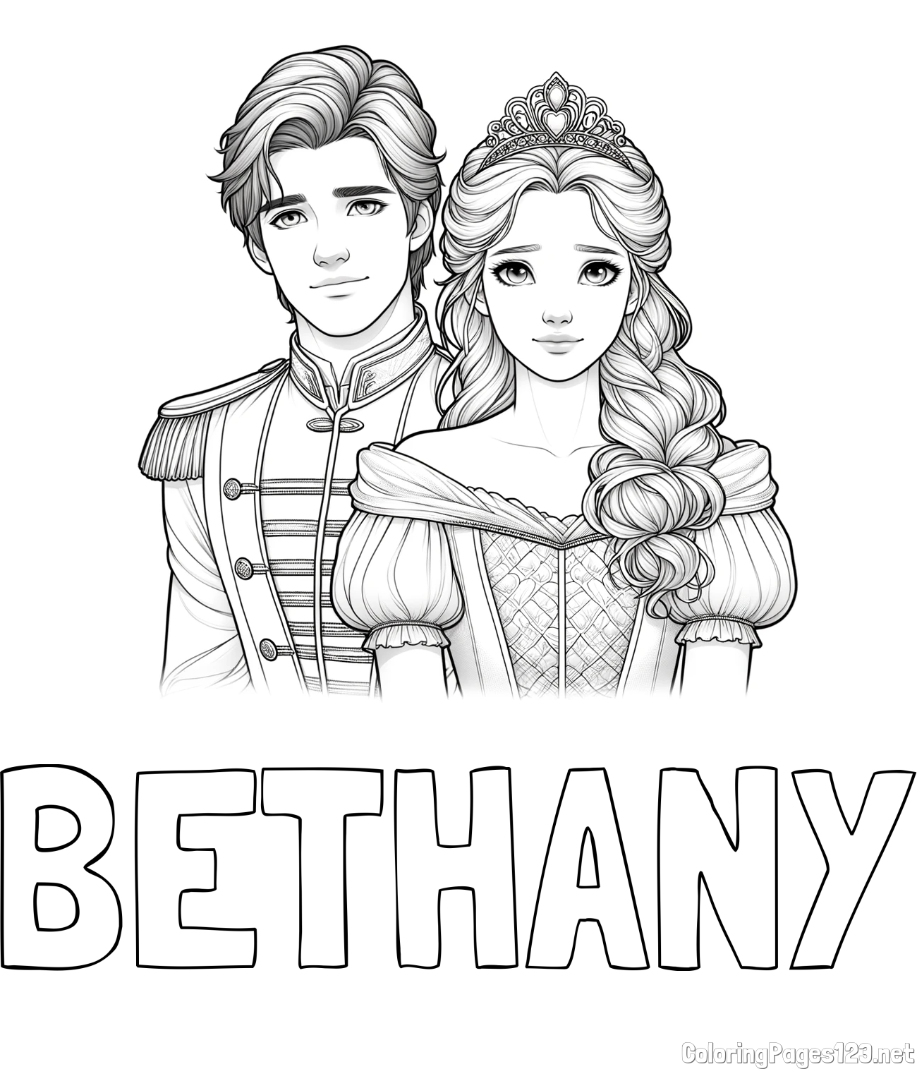BETHANY Coloring Page and Coloring Page of a Prince and Princess