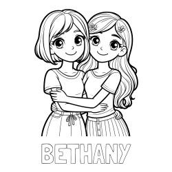 Online Created Coloring Page - BETHANY Coloring Page and Coloring Page of Two Cute Girls Hugging Each Other (Best Friends Forever)