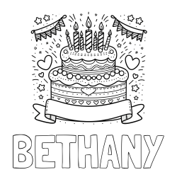 Online Created Coloring Page - BETHANY Coloring Page and Cute Birthday Cake Coloring Page
