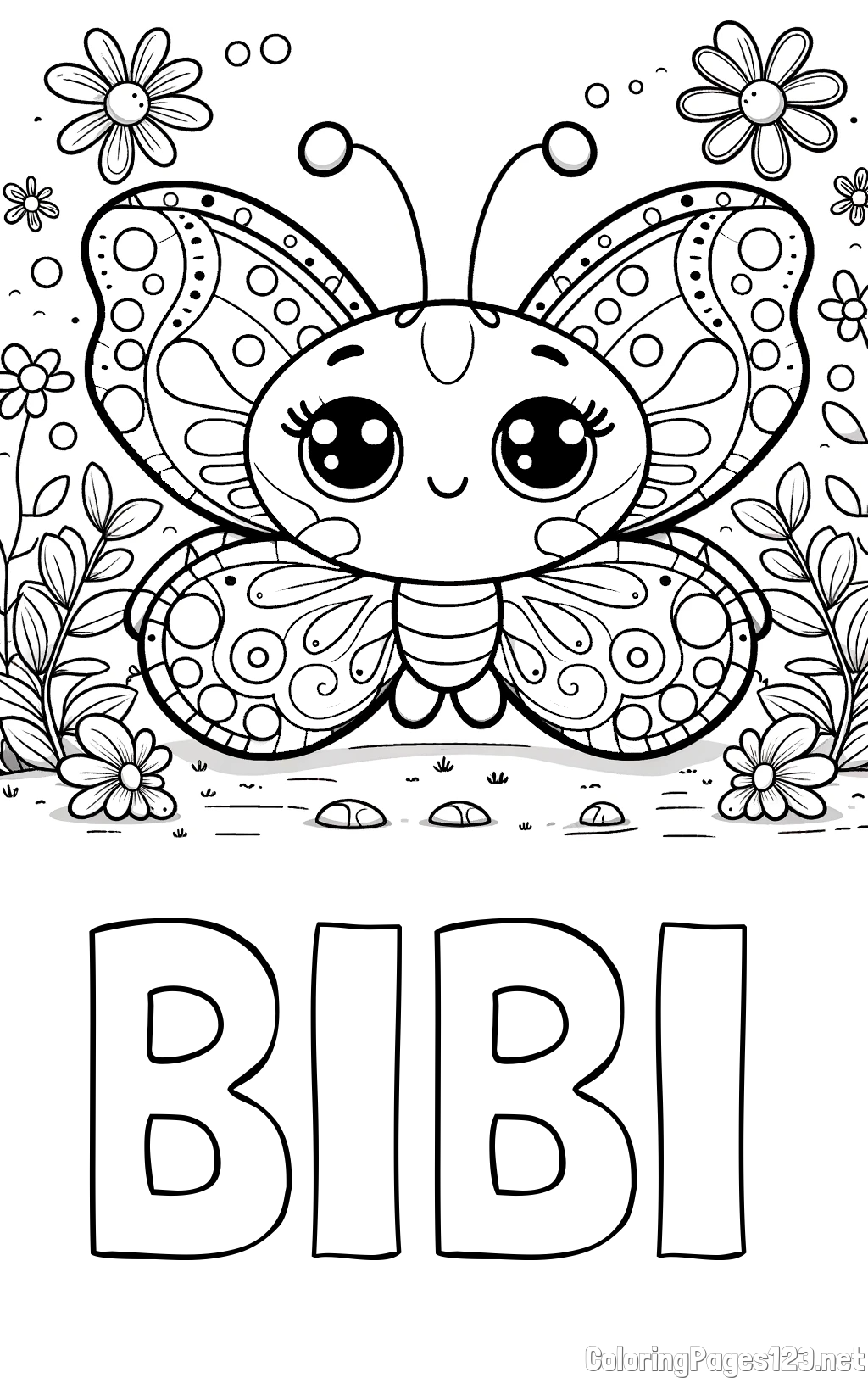 BIBI Coloring Page and Cute Butterfly Coloring Page