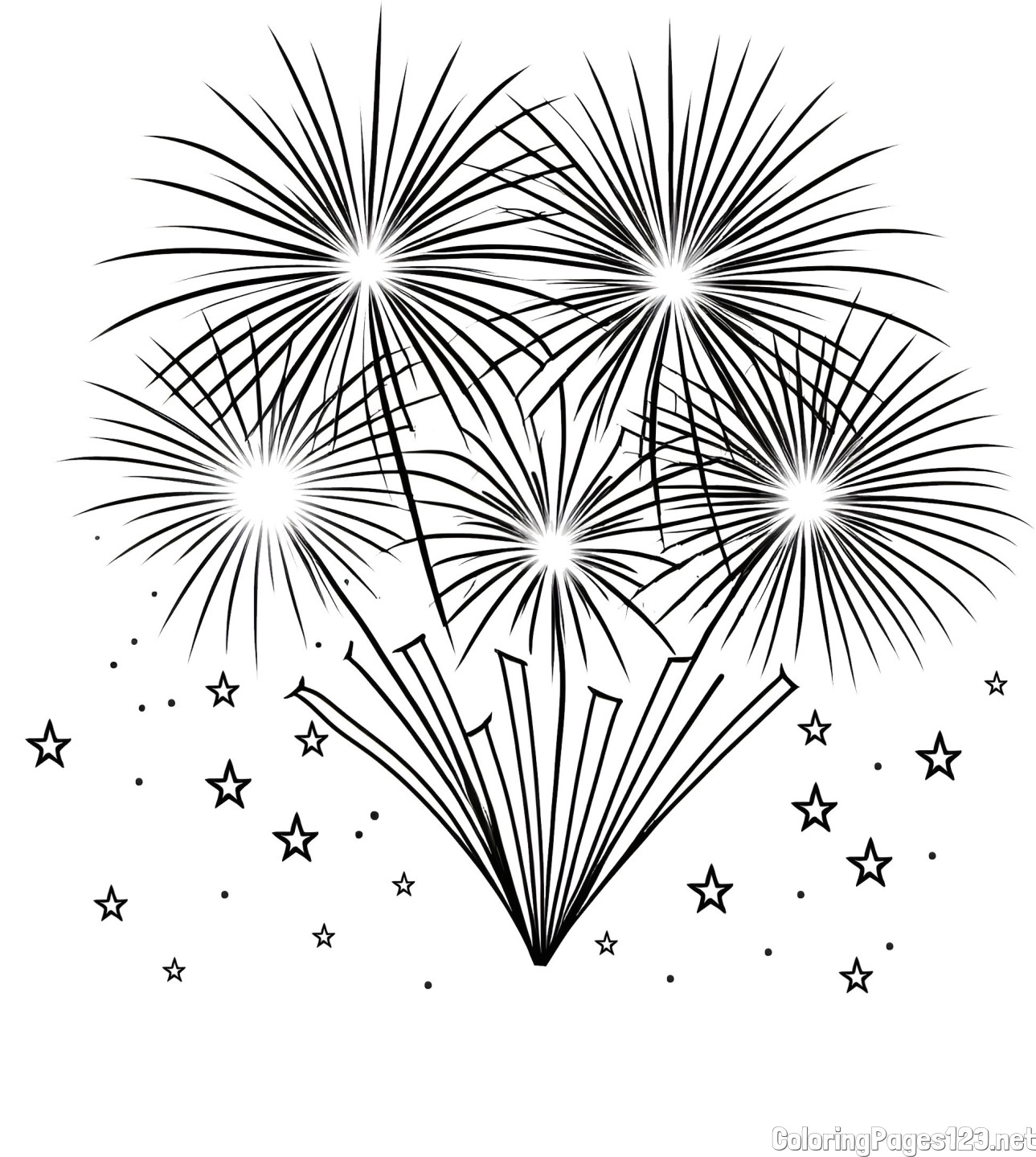 Big Fireworks with Stars Coloring Page
