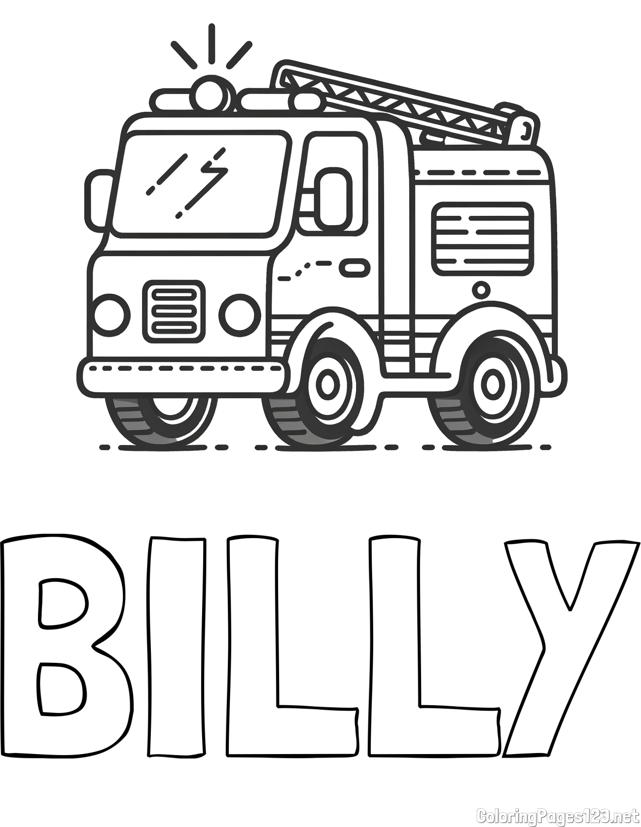 BILLY Coloring Page and Easy Coloring Page of a Fire Truck