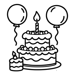 Birthday Cake Coloring Page with Balloons