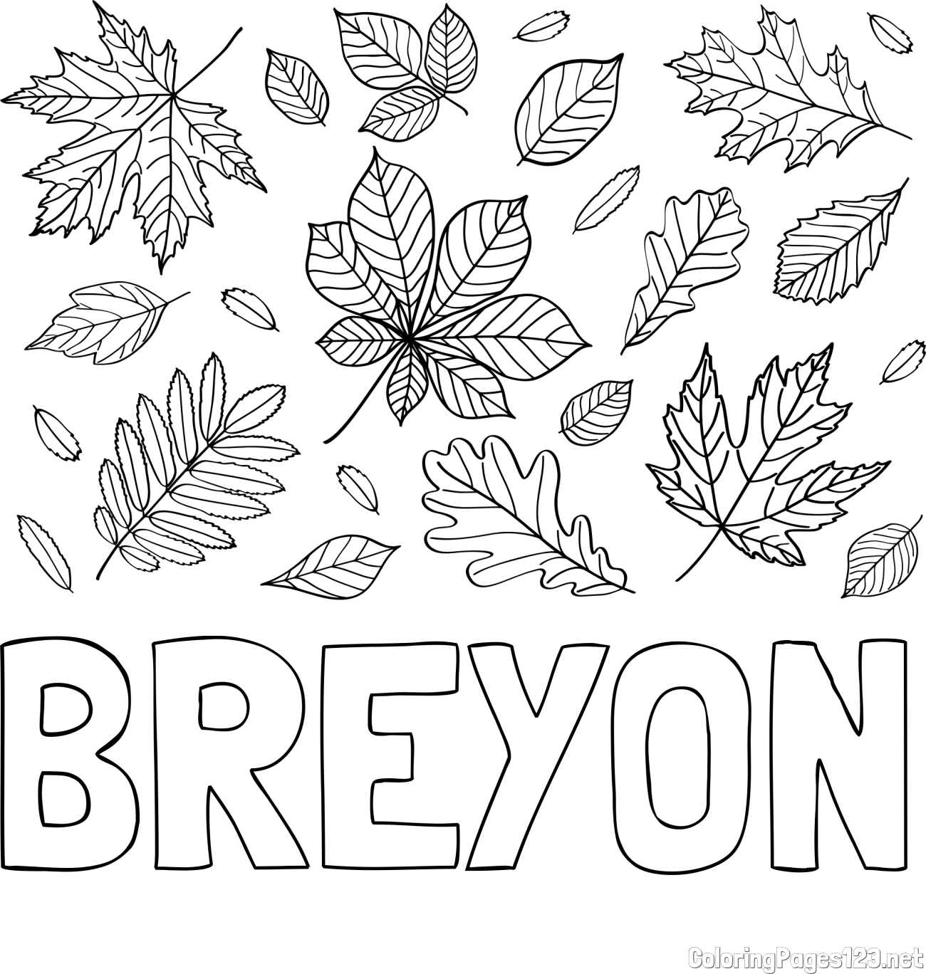 BREYON Coloring Page and Autumn Leaves Coloring Page