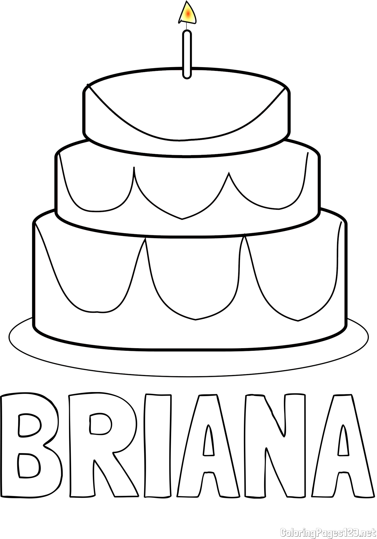 BRIANA Coloring Page and Big Birthday Cake Coloring Page