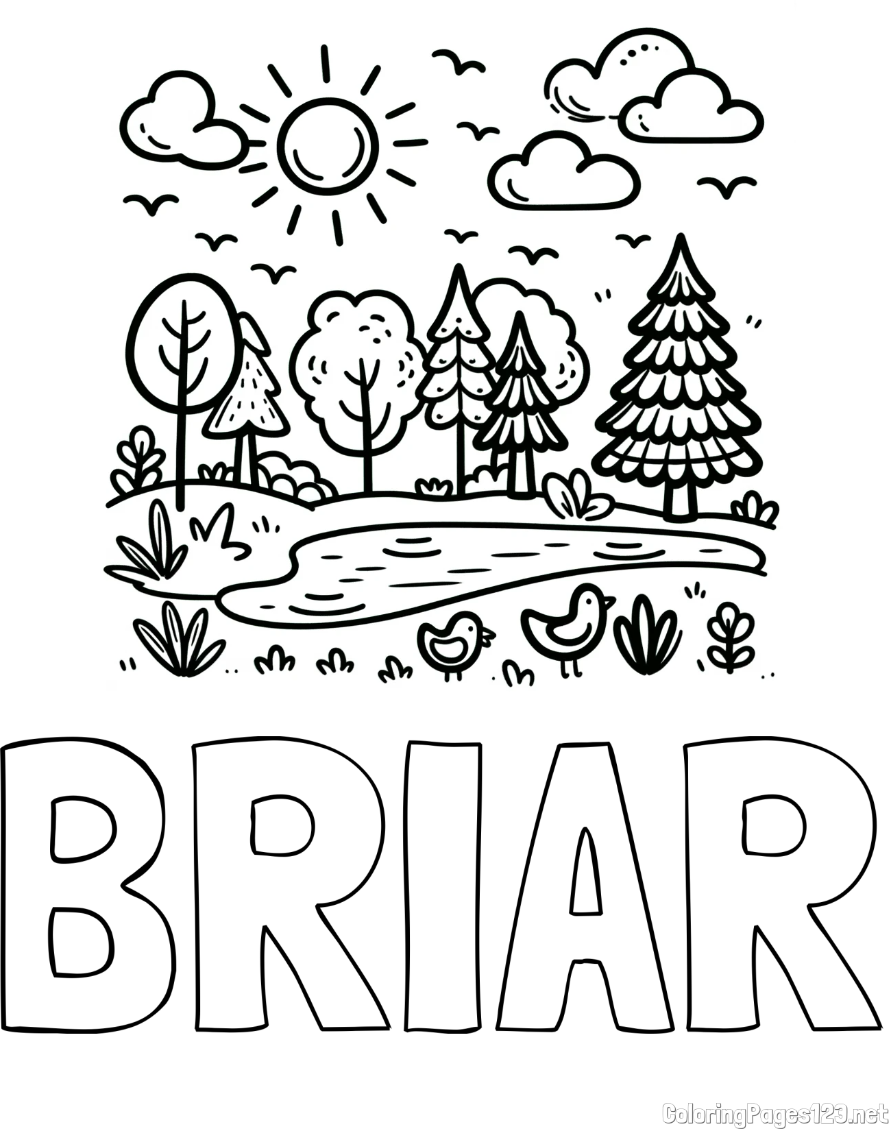 BRIAR Coloring Page and Summer Coloring Page - Pond, Ducks and Forest