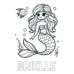 Online Created Coloring Page - BRIELLE Coloring Page and Coloring Page of a Little Mermaid and Fish