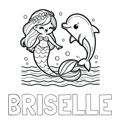 BRISELLE Coloring Page alongside Coloring Page of a Cute Mermaid Dancing with a Dolphin