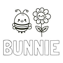 BUNNIE Coloring Page and Coloring Page of a Cute Bee and Smiling Flowers