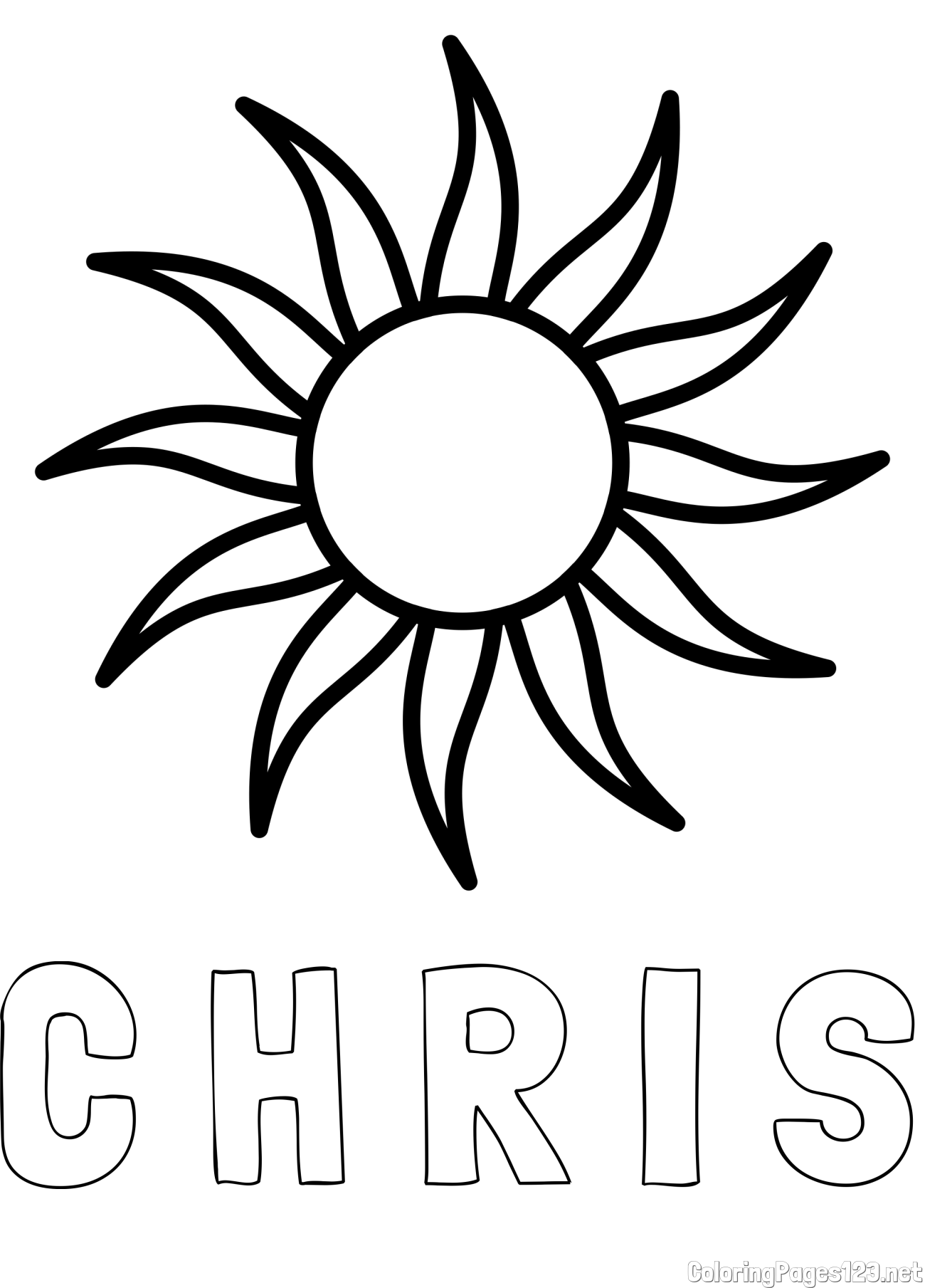 C H R I S Coloring Page and Simple Sun Coloring Page for Kids