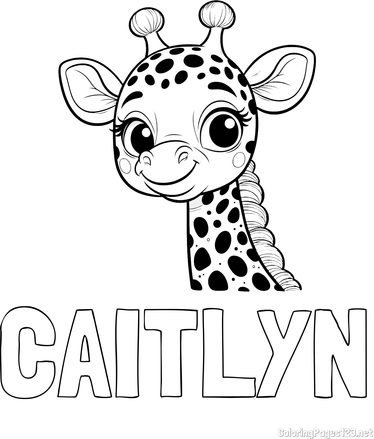 CAITLYN Coloring Page and Giraffe Head Coloring Page - Cute and Smiling