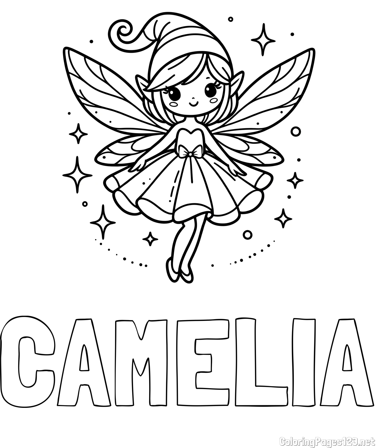 CAMÉLIA Coloring Page and Children's Coloring Page of a Wonderful Fairy