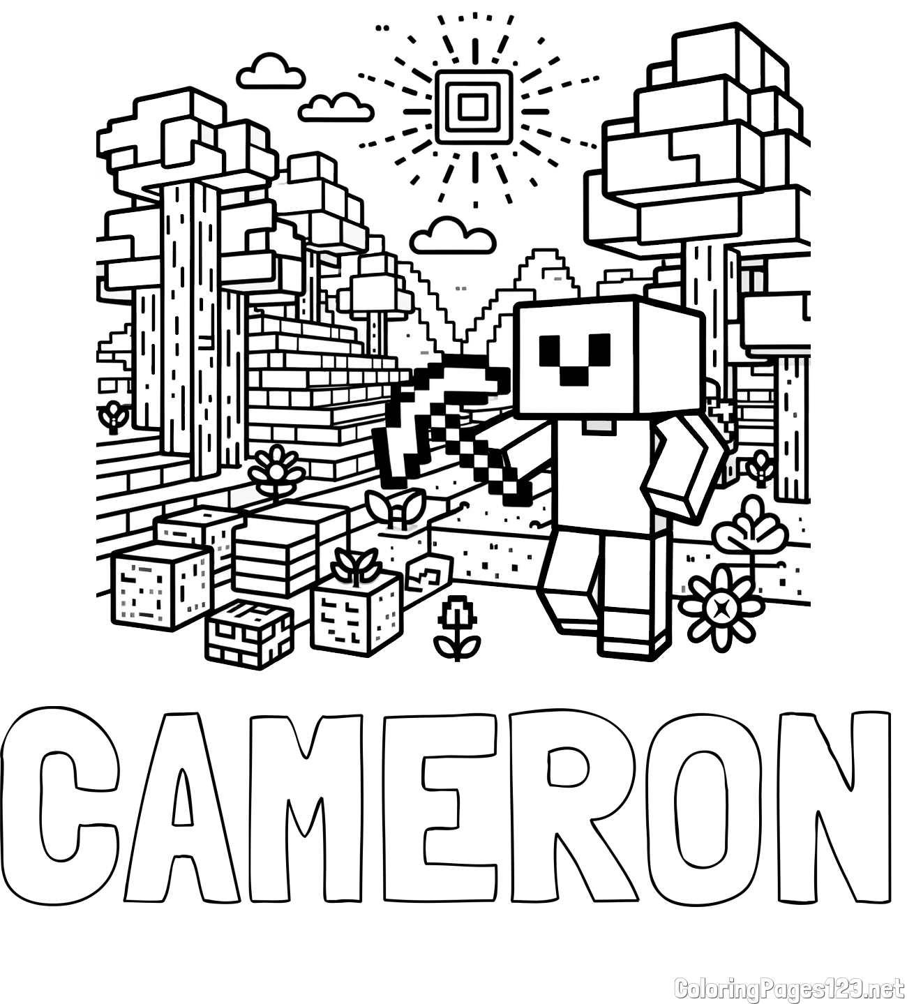 CAMERON Coloring Page and Minecraft World Coloring Page