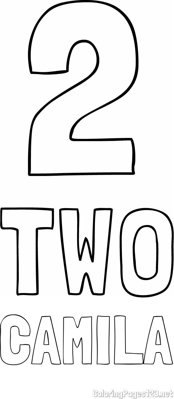 CAMILA Coloring Page and Coloring of the Number Two (2) with the Written Name