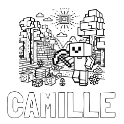 Online Created Coloring Page - CAMILLE Coloring Page and Minecraft World Coloring Page