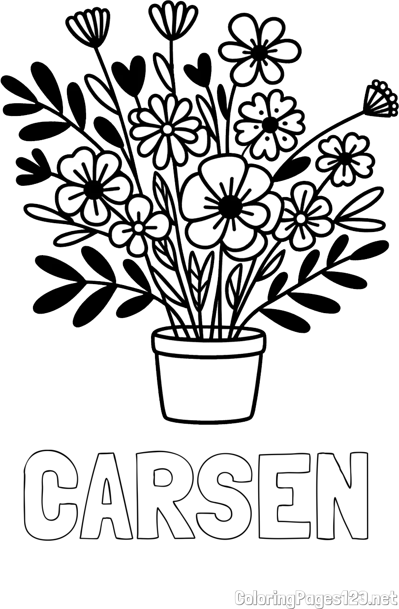 CARSEN Coloring Page and Easy Flower Bouquet Coloring Page