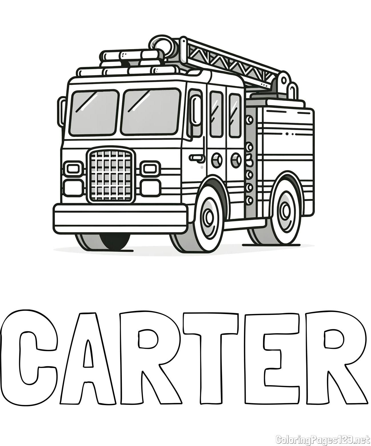 CARTER Coloring Page and Coloring Page of a Big Fire Truck