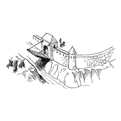 Castle Wall Coloring Page - Detailed with Enemies and Soldiers