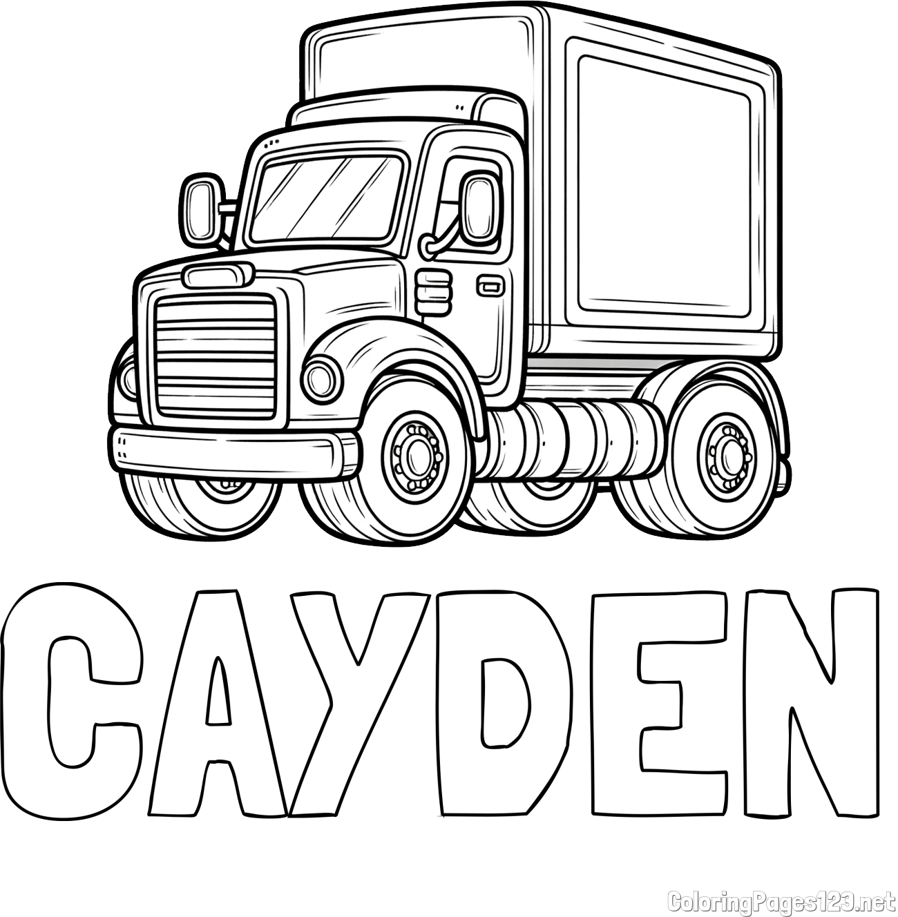 CAYDEN Coloring Page and Big Truck Coloring Page