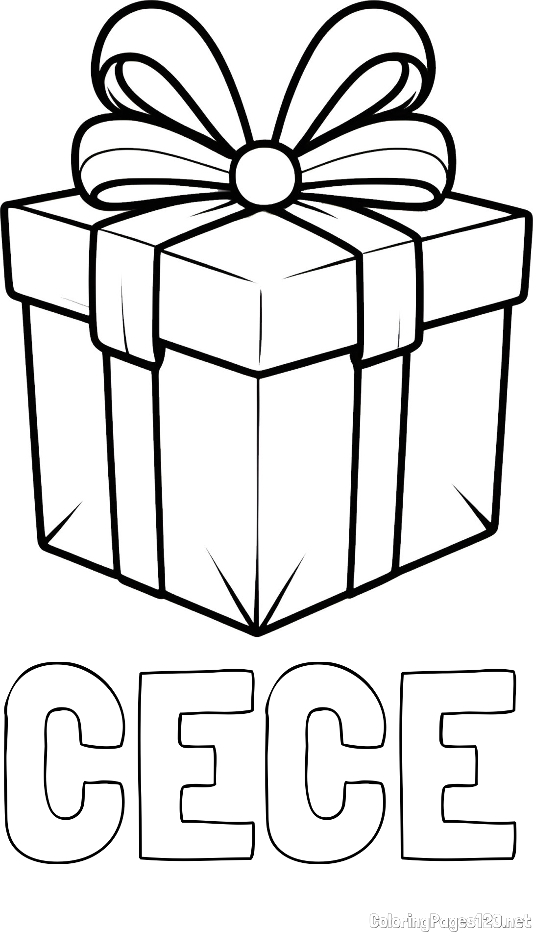 CECE Coloring Page and Gift Box with Ribbon Coloring Page