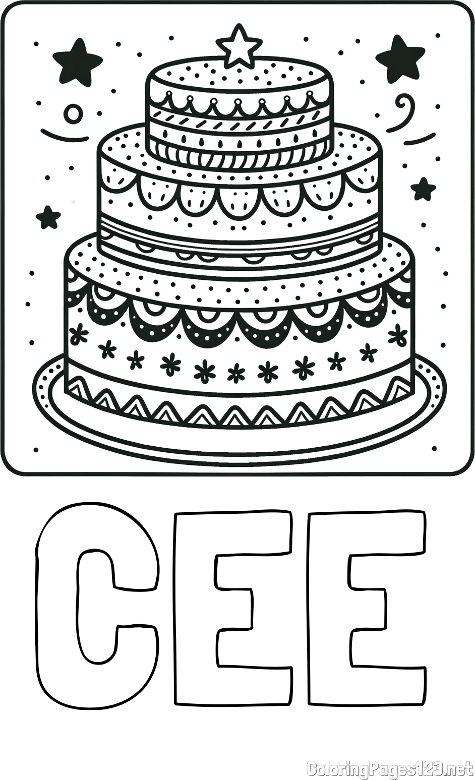 CEE Coloring Page and Big Cake Coloring Page