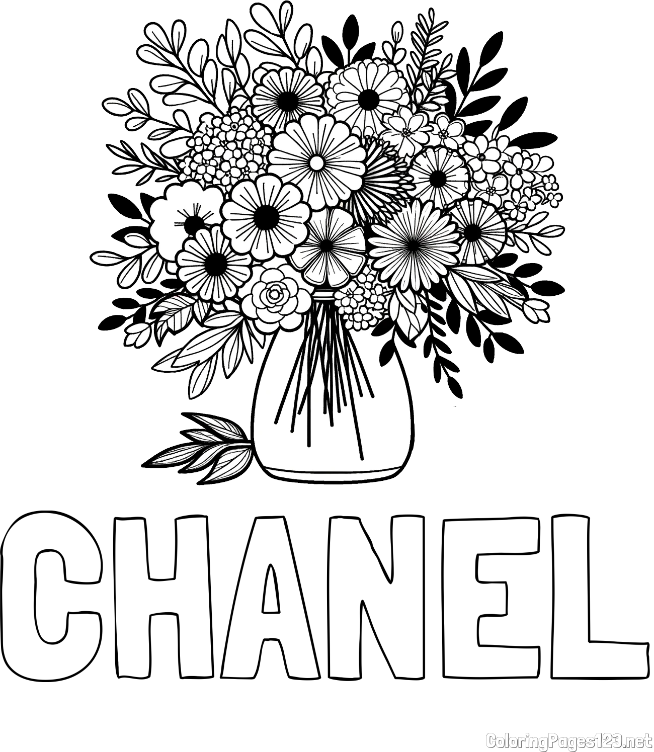 CHANEL Coloring Page and Flower Bouquet Coloring Page