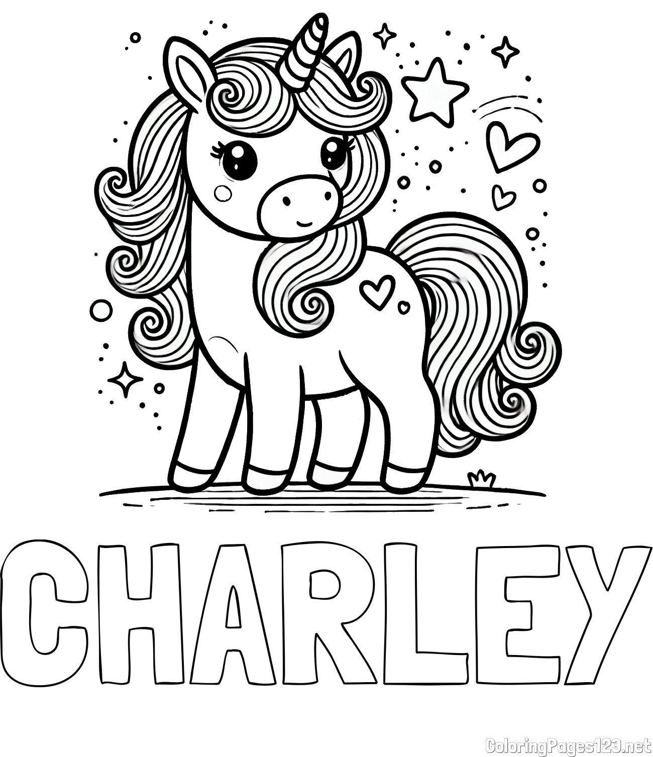 CHARLEY Coloring Page and Cute Unicorn Coloring Page