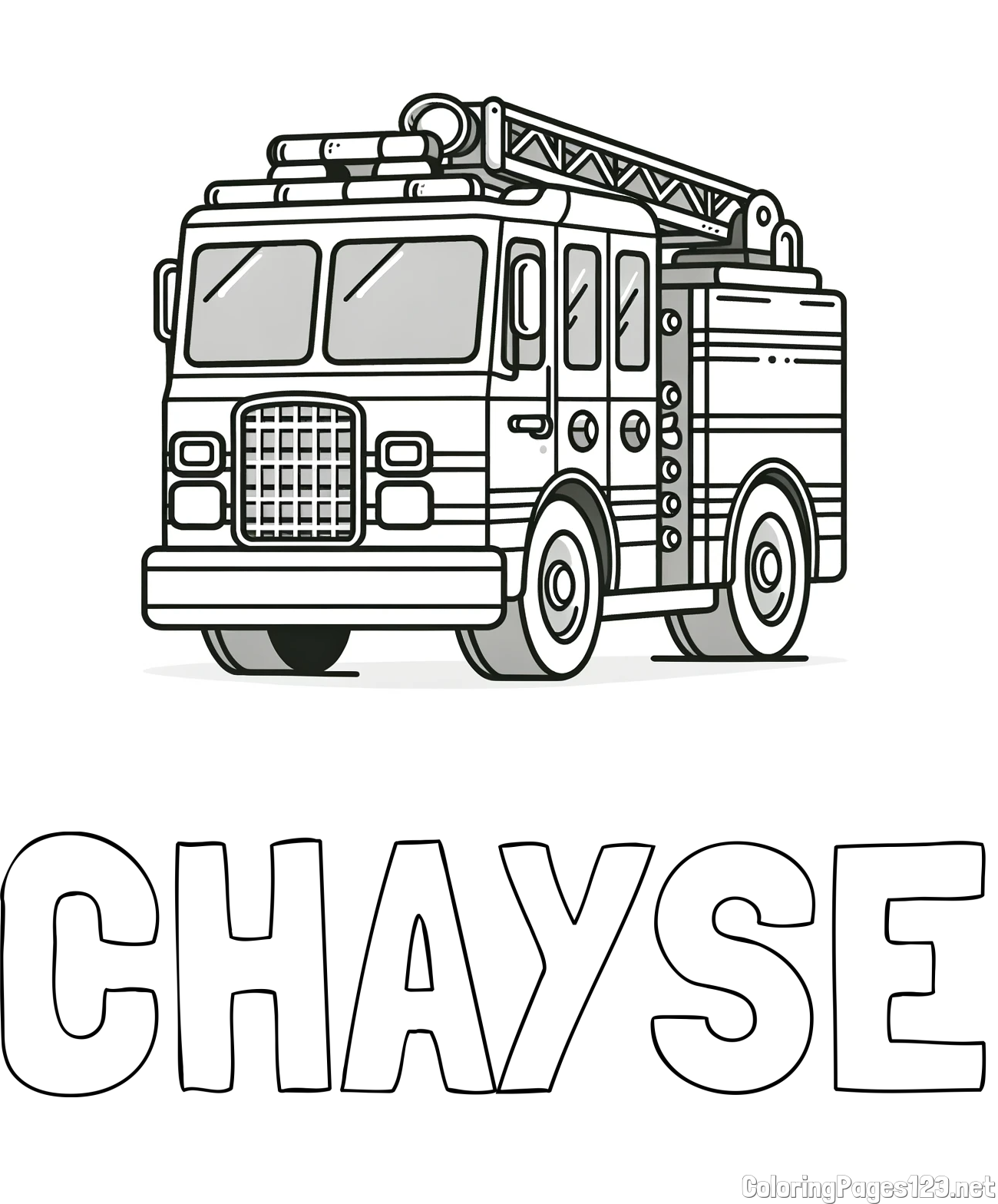 CHAYSE Coloring Page and Coloring Page of a Big Fire Truck