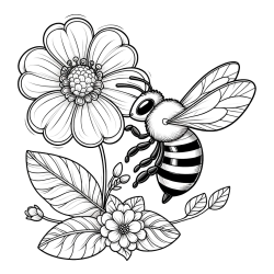 Children's Coloring Book of a Little Bee and Flowers