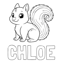 CHLOE Coloring Page alongside Coloring Page of a Smiling Squirrel