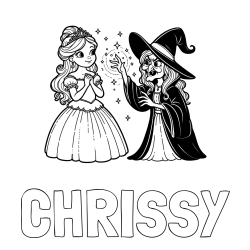 Online Created Coloring Page - CHRISSY Coloring Page and Coloring Page of an Evil Witch Trying to Enchant a Princess