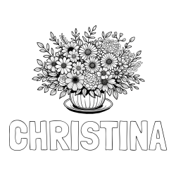 Online Created Coloring Page - CHRISTINA Coloring Page and Beautiful Bouquet of Flowers Coloring Page