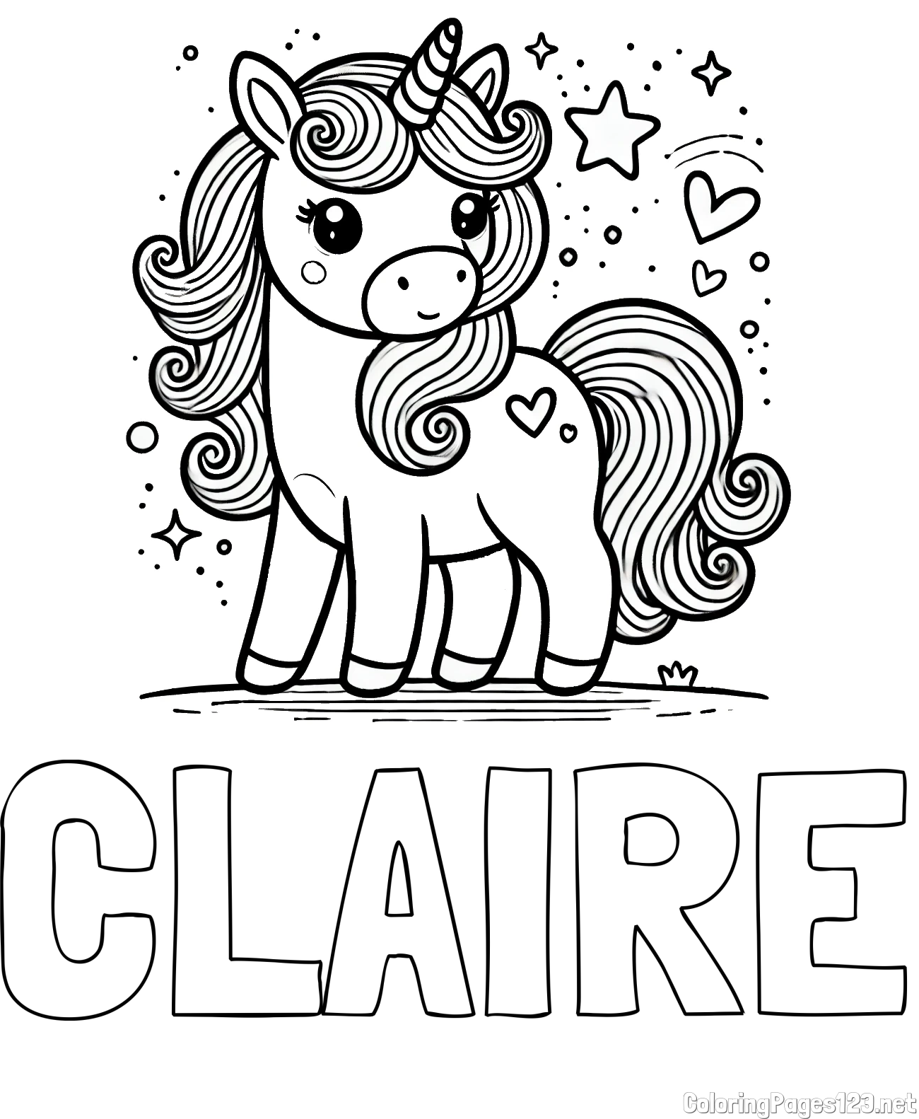 CLAIRE Coloring Page and Cute Unicorn Coloring Page