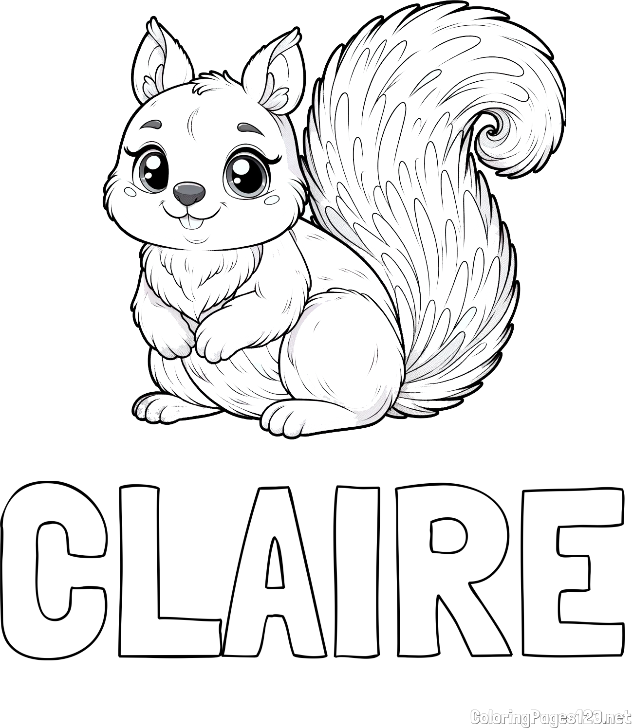 CLAIRE Coloring Page and Easy Coloring Page of a Squirrel with Big and Cute Eyes