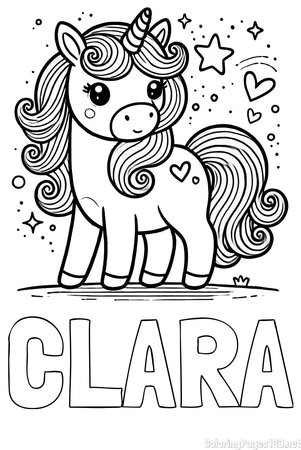 CLARA Coloring Page alongside Cute Unicorn Coloring Page