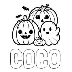 Online Created Coloring Page - COCO Coloring Page and Halloween Pumpkin and Ghost Coloring Page