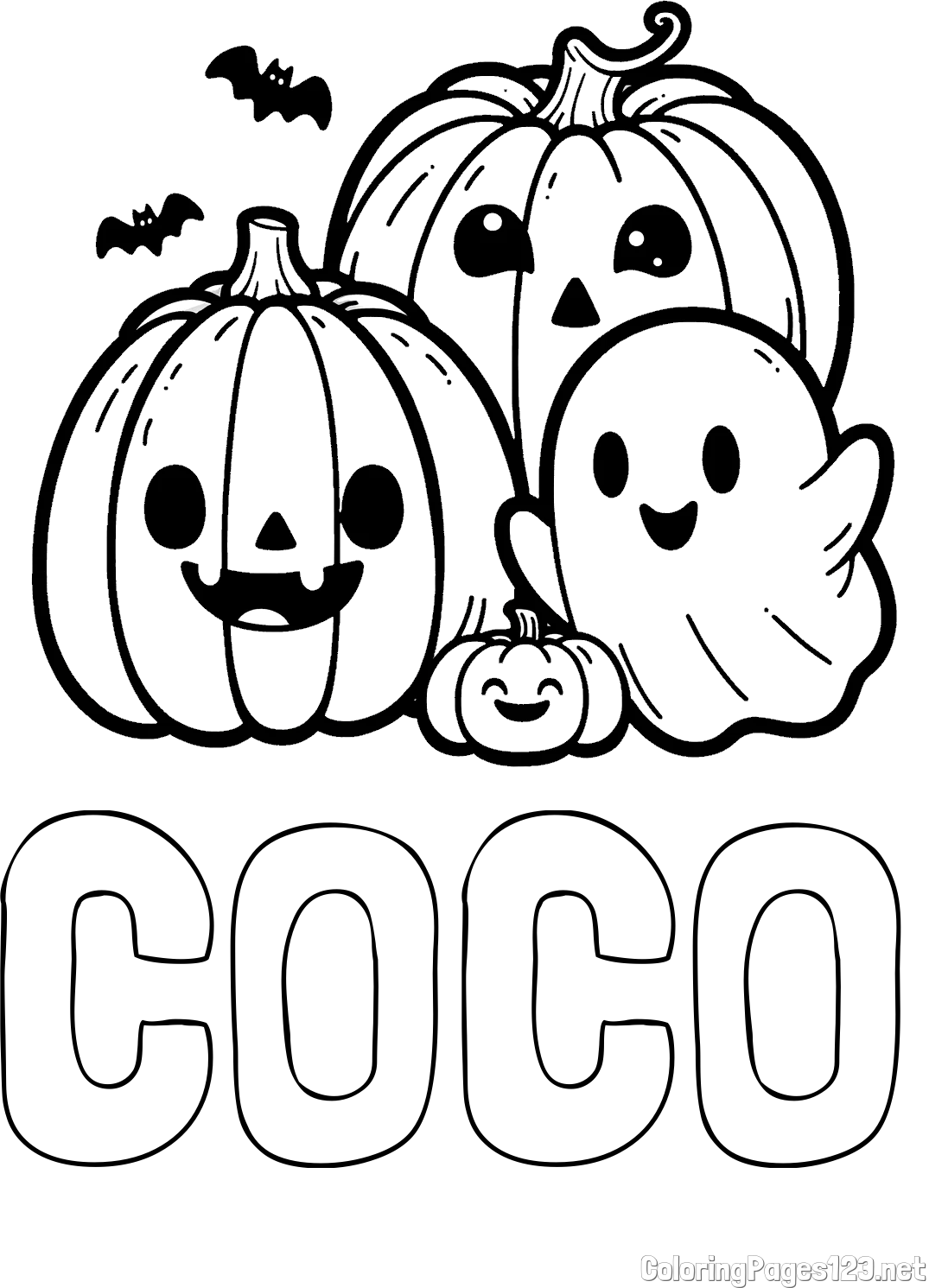 COCO Coloring Page and Halloween Pumpkin and Ghost Coloring Page