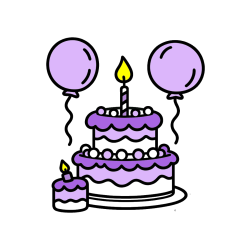 Pobarvana pobarvanka - Birthday Cake Coloring Page with Balloons