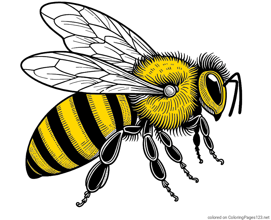Colored coloring page - Coloring Book of a Realistic Bee