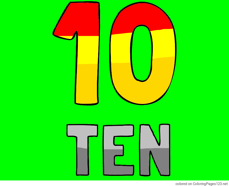 Colored coloring page - Coloring of the Number Ten (10) with the Written Name
